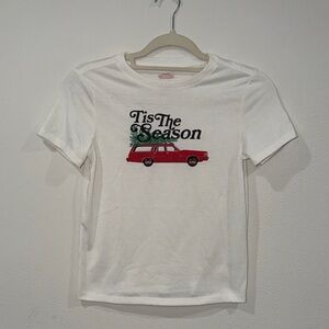 White Tee with Red Car and Green Tree Design